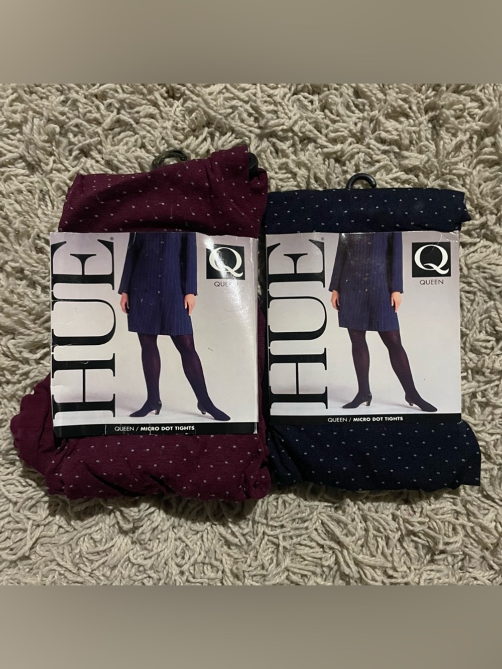 Vintage 90s HUE Women’s Micro Polka Dot Tights Size Queen - Navy & Maroon NWT